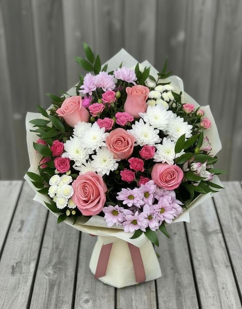 Букет цветов из: Альстромерии, Гвоздики, Розы и Хризантемы в Кондрово