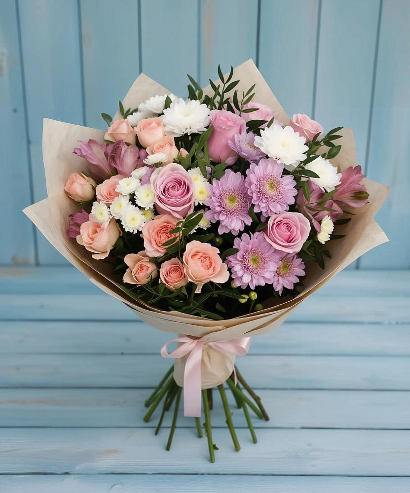 Букет цветов из: Хризантемы, Розы и Альстромерии в Кондрово