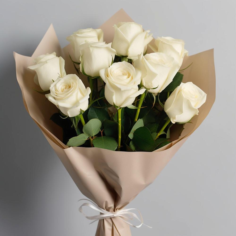 Букет 9 Белых роз Эдлесс Лав в Кондрово