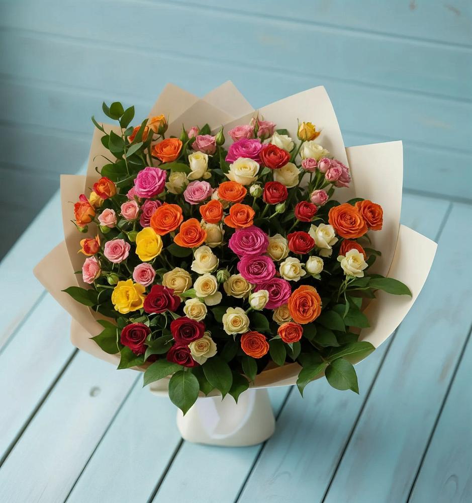Букет Микс из разноцветных кустовых роз в Кондрово