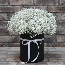 Цветочная композиция из Гипсофила в шляпной коробке в Кондрово